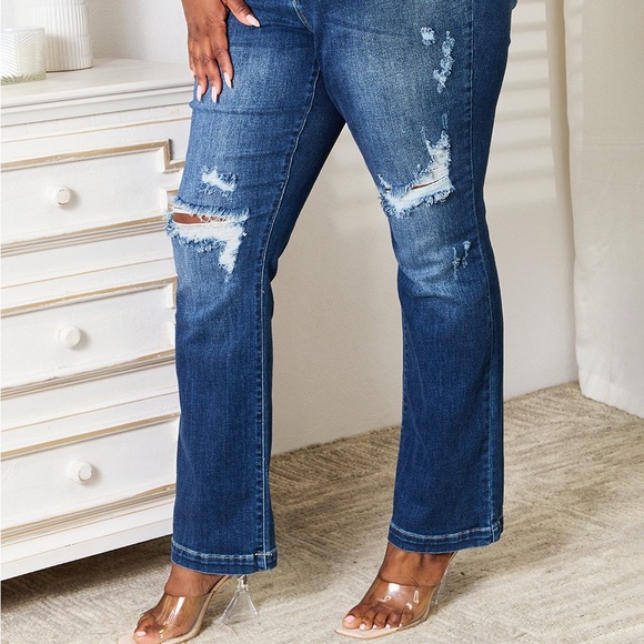 LIMITED TIME ONLY Judy Blue Full Size Mid Rise Hand Sand & Destroy Bootcut Jeans - Picture 5 of 16